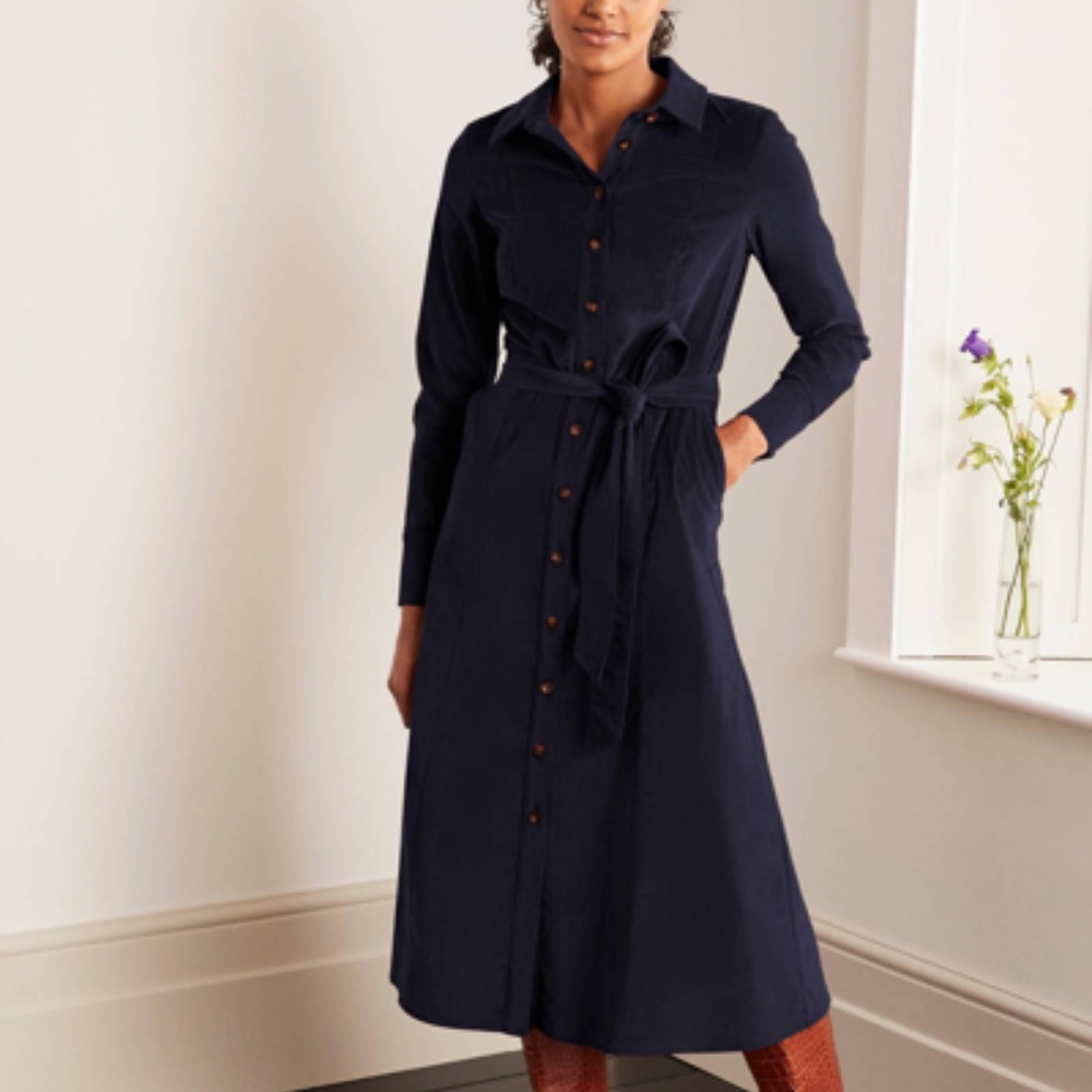 Boden Blue Judith Cord Shirt Dress Navy Women Size 10
